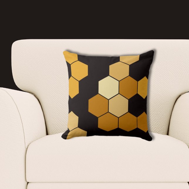 Yellow and Black Hexagon Pattern Throw Pillow (Yellow and Black Hexagon Pattern Throw Pillow)