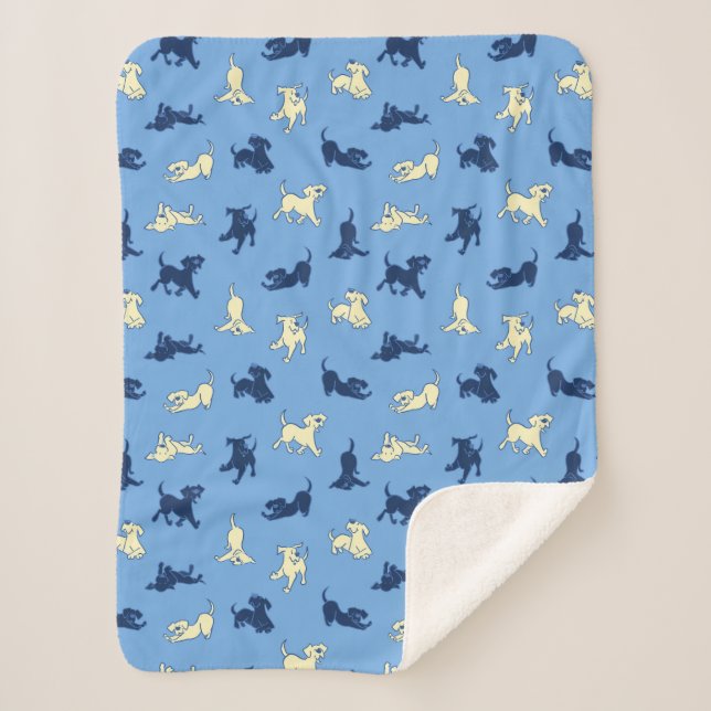 Yellow and Black Lab Puppies on Blue Background  Sherpa Blanket (Front)
