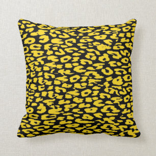 Yellow and Black Leopard Print Skin Fur Throw Pillow