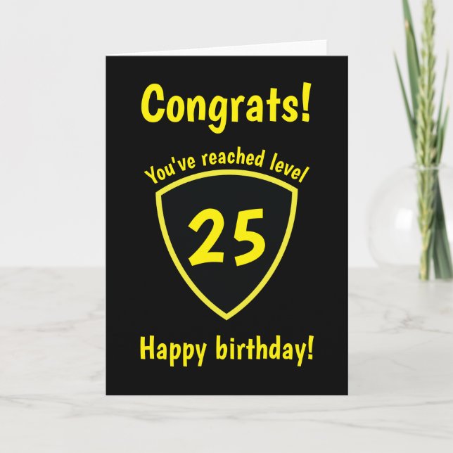 Yellow and Black Level Up! Video Game Birthday Card (Front)