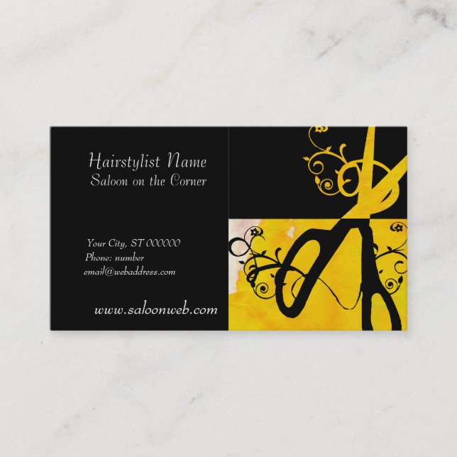 Yellow and Black Magic Scissors HairStylist Salon Appointment Card (Front)