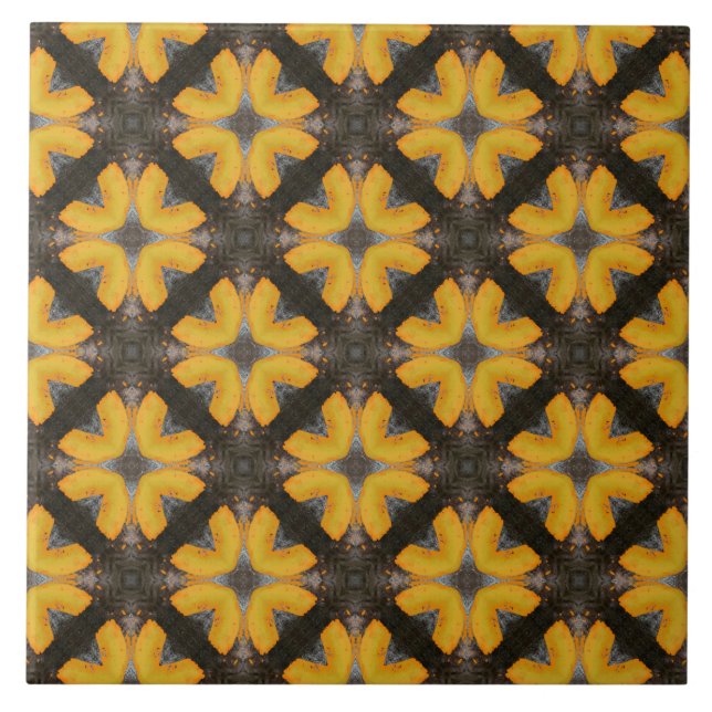 Yellow and Black Modern Hipster Pattern Tile (Front)