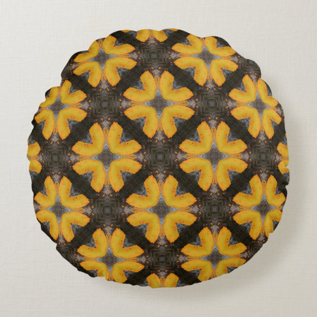 Yellow and Black Modern Hipster Round Pillow (Front)
