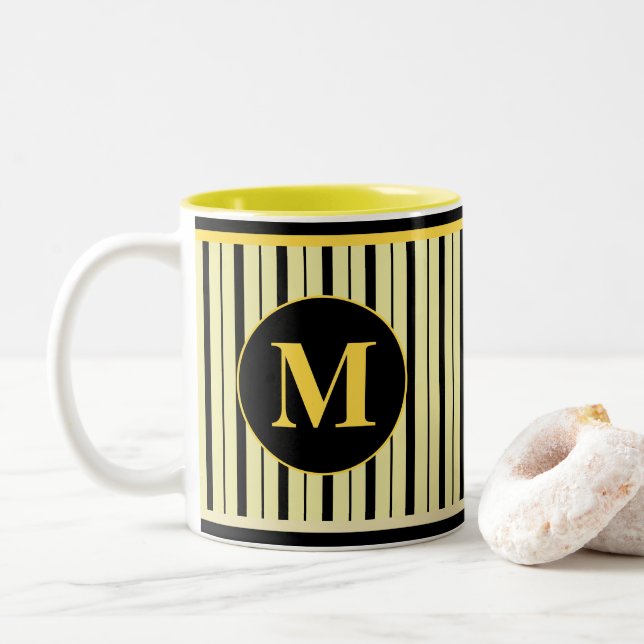 Yellow and Black Monogrammed Two-Tone coffee mug (With Donut)