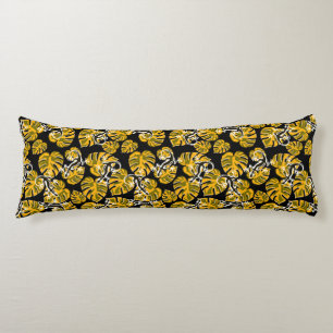 Yellow And Black Pattern - Geckos And Leaves Body Pillow