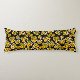 Yellow And Black Pattern - Geckos And Leaves Body Pillow