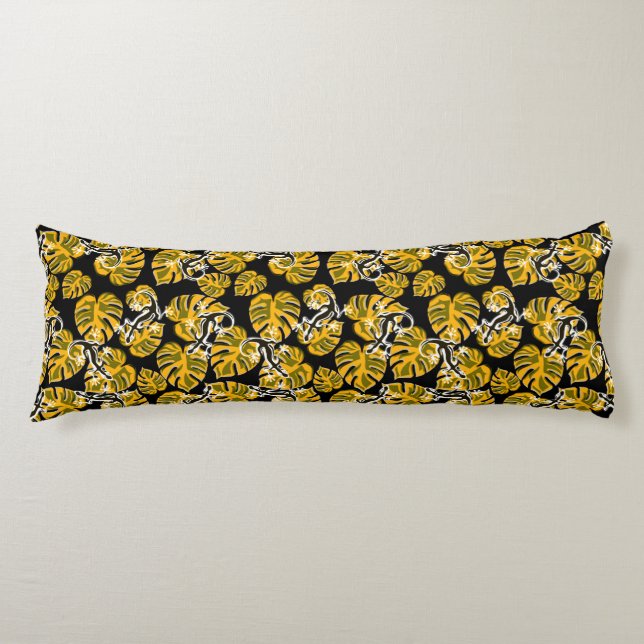 Yellow And Black Pattern - Geckos And Leaves Body Pillow (Front)