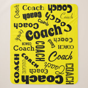 Yellow and Black Personalized Coach Gift Name Art Sherpa Blanket