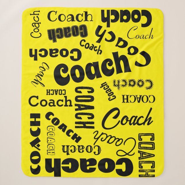 Yellow and Black Personalized Coach Gift Name Art Sherpa Blanket (Front)