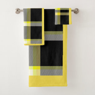 Yellow and Black Plaid Bathroom Towel Set