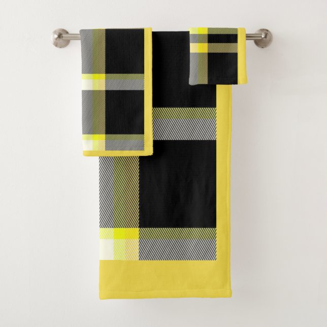 Yellow and Black Plaid Bathroom Towel Set (Insitu)