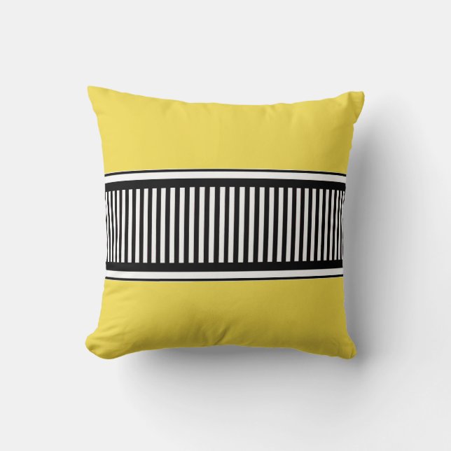 Yellow and Black Polka Dot Lines Abstract Throw Pillow (Front)