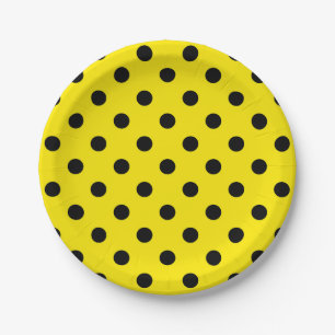 Yellow and Black Polka Dots Paper Plate