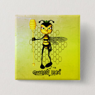 Yellow and black Queen Bee with honeycomb 2 Inch Square Button