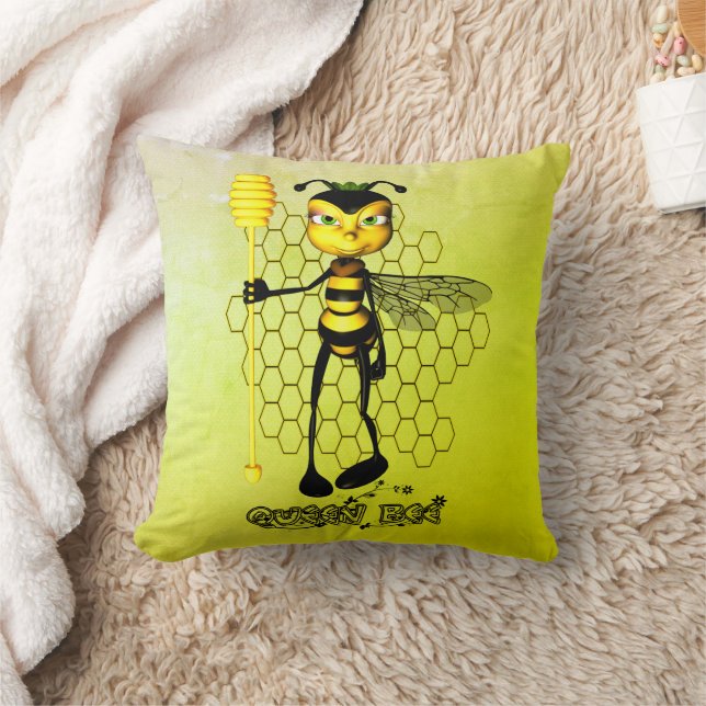 Yellow and black Queen Bee with honeycomb Throw Pillow (Blanket)