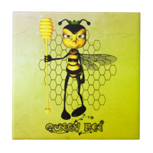 Yellow and black Queen Bee with honeycomb Tile