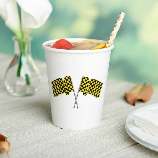 Yellow And Black Racing Flags Paper Cups (Creator Uploaded)