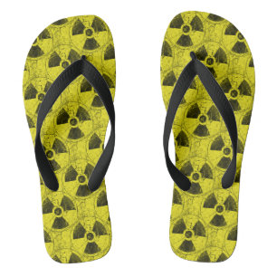 Yellow and Black Radioactive Hazmat Grunge Pattern Flip Flops