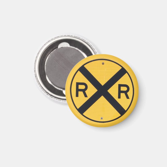 Yellow and Black Railroad Crossing Sign Photograph Magnet (Front/Back)