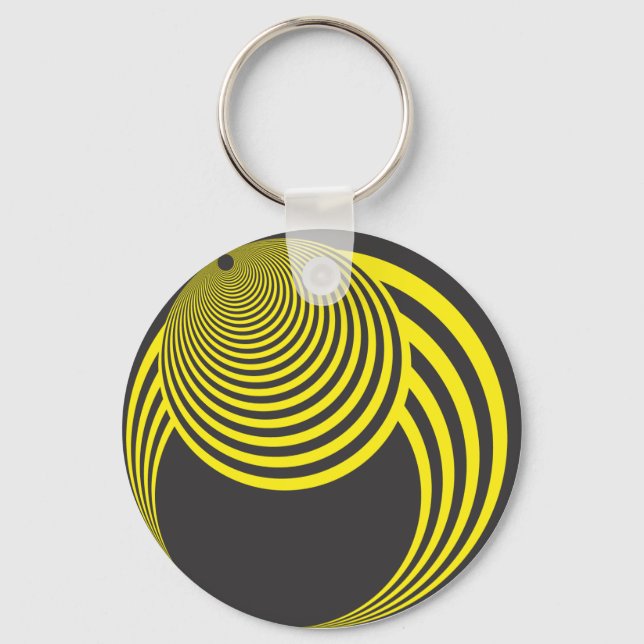 Yellow and black sphere and hole illusion keychain (Front)