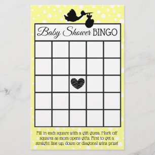 Yellow and Black Stork Polka Dot baby shower games Flyer
