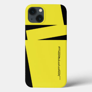 Yellow and Black Stripe, Minimalist, Name, iPhone 13 Case