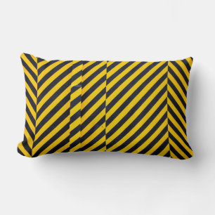 Yellow and black striped textile lumbar pillow
