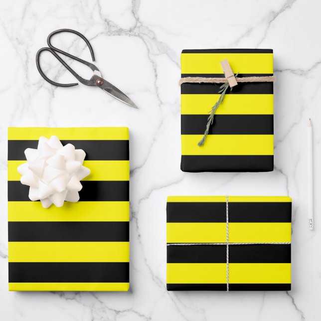 Yellow and Black Stripes Wrapping Paper Sheet (Front)