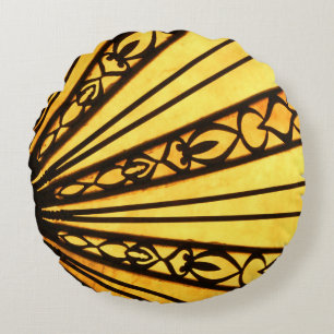 Yellow and Black Sunburst Round Pillow