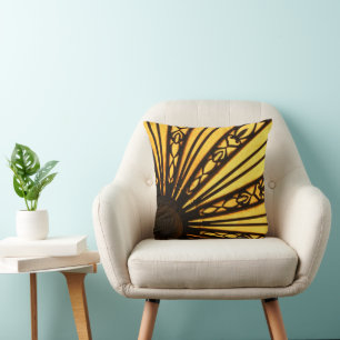 Yellow and Black Sunburst Throw Pillow