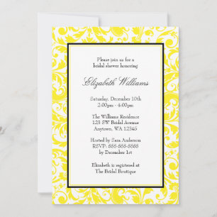 Yellow and Black Swirl Damask Bridal Shower Invitation