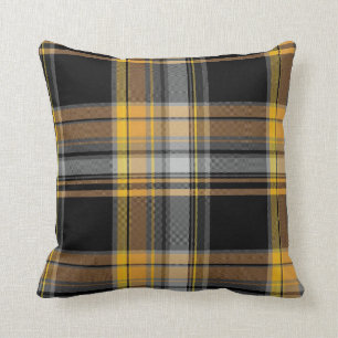 Yellow and Black Tartan Plaid Design Throw Pillow