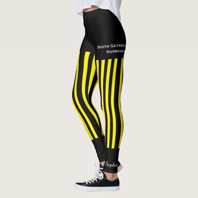 Yellow and Black Team/Club with Name, Fake Shorts Leggings (Left)