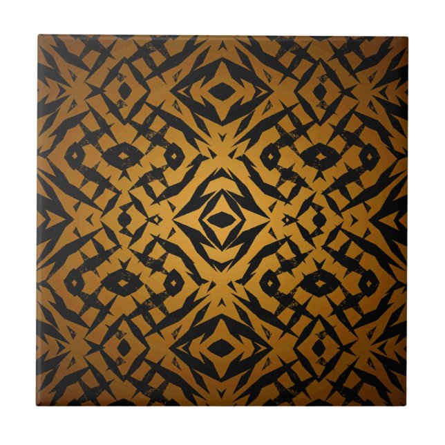 Yellow and black tribal shapes pattern tile (Front)