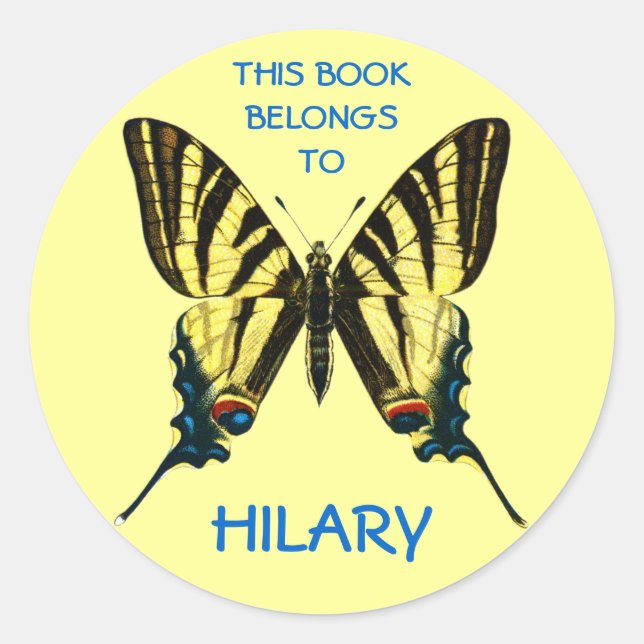 Yellow and Black Vintage Butterfly Classic Round Sticker (Front)