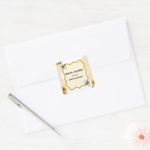 yellow and black watercolor bridal shower square sticker