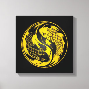 Yellow and Black Yin Yang Koi Fish Canvas Print