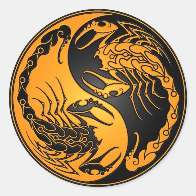 Yellow and Black Yin Yang Scorpions Classic Round Sticker (Front)