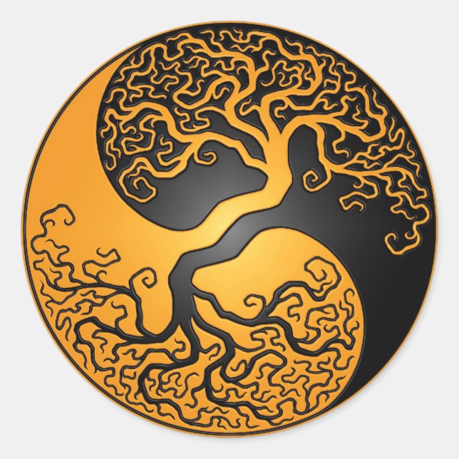 Yellow and Black Yin Yang Tree Classic Round Sticker (Front)