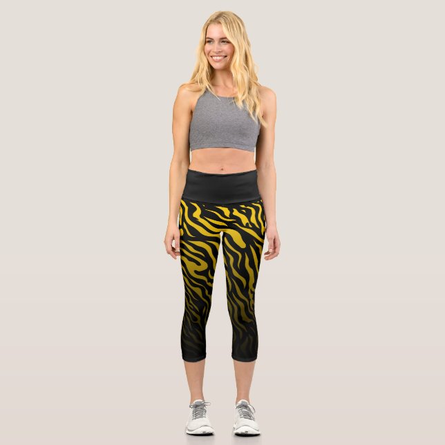 Yellow and Black Zebra Stripes: Stylish Leggings (Front)