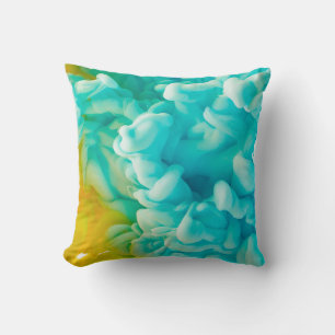 Yellow and blue abstract paint splash backgroundab throw pillow