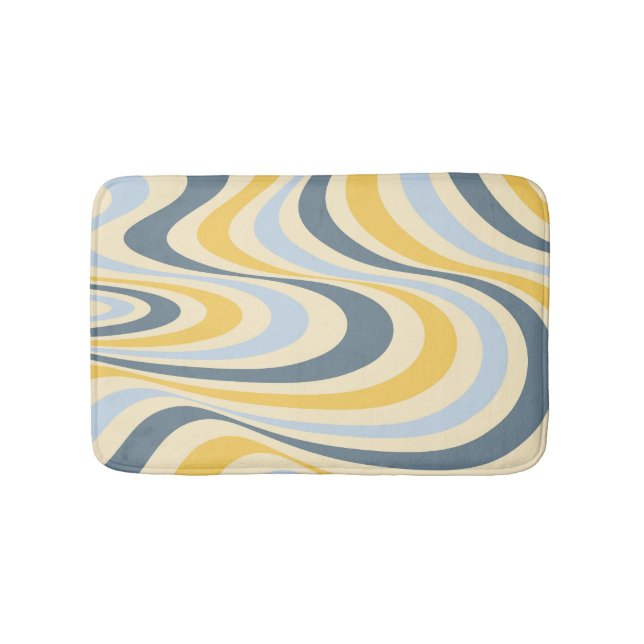 Yellow and blue abstract swirl design bath mat (Front)