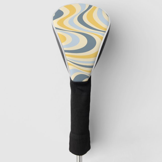 Yellow and blue abstract swirl design golf head cover (Front)
