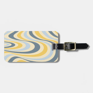 Yellow and blue abstract swirl design luggage tag