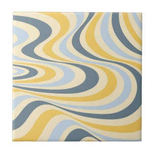 Yellow and blue abstract swirl design tile