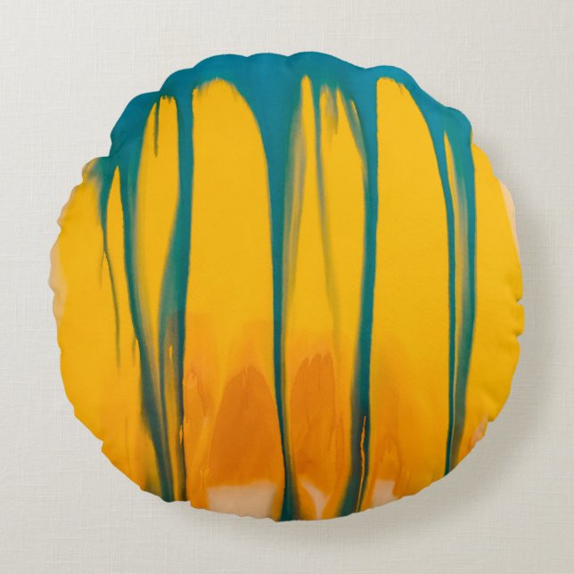 Yellow and blue apparel round pillow (Front)