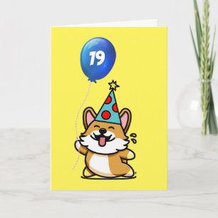 Yellow and Blue Balloon Corgi 19th Birthday Card