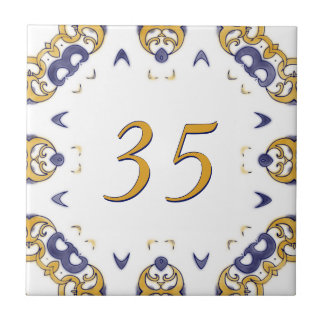Yellow and Blue Big House Number Tile