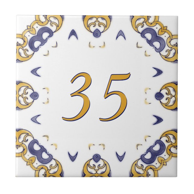 Yellow and Blue Big House Number Tile (Front)