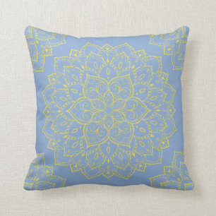 Yellow and Blue Boho Mandala Pillow